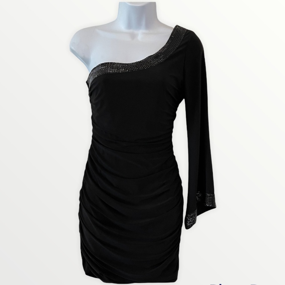 Taboo Black One Flare Sleeve Ruched Mini Dress